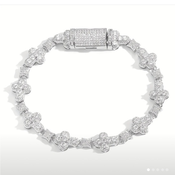 Iced out White Gold Cross Sugar Chain With 10mm Full Drill Cuban Chain Bracelet - Picture 5 of 10